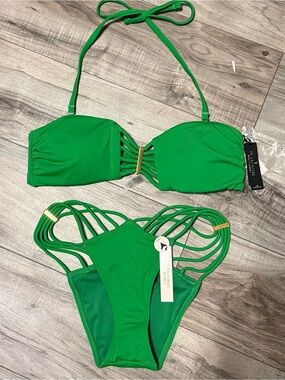 Victoria's Secret Bright Green Strappy Bandeau Bikini Set